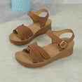 thumbnail image 4 of Womens Sandals Comfortable Oofos Slippers for Women Women's Fashion Casual Spring And Summer Comfortable Solid Color Round Toe Open Toe One-Line Buckle Wedge Heel Thick-Soled Sandals Brown, 4 of 6