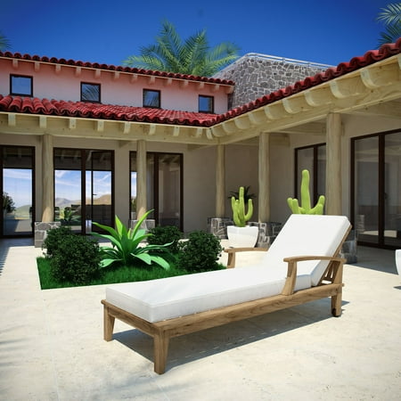 Modway Marina Outdoor Patio Teak Single Chaise in Natural White
