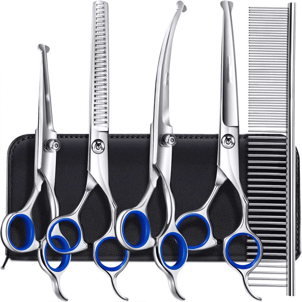 Yao 6 in 1 Professional 4CR Stainless Steel Grooming Scissors for Dogs with Safety Round Tip Heavy Duty Titanium Coated Pet Grooming Scissor for Dogs Cats and Other Animals Walmart