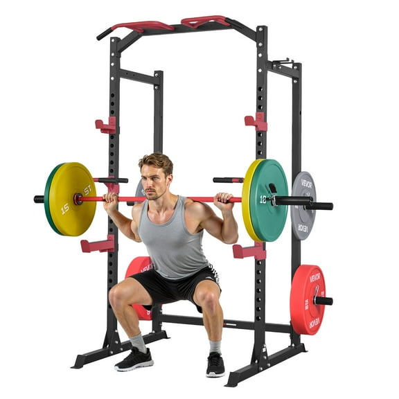 VEVOR Power Cage Power Rack, Multifunctional Barbell Squat Rack with Adjustable Height, Home Gym Strength Training Workout Equipment with J-Hooks & More Fitness Attachment