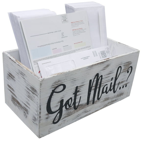 Admired by Nature Got Mail Decor Box, Wooden Mail Box Sign, Farmhouse Rustic Wood Crate Home Decor, White