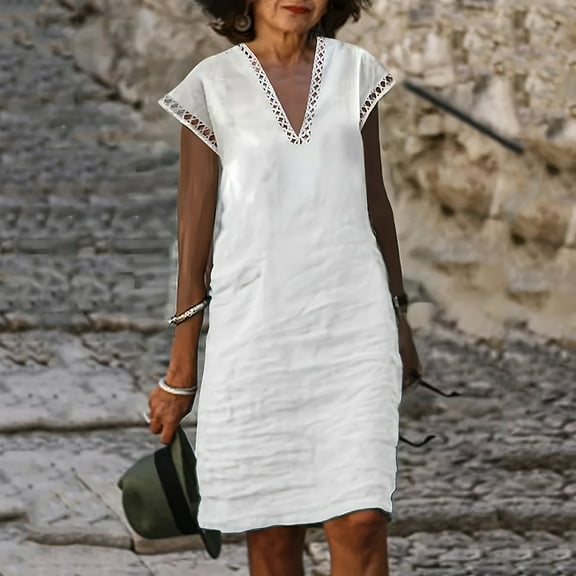 qolati Summer Dresses for Women 2025 Boho Shirt Dresses Midi Length Casual Dress Trendy Ladies Beach Outfits