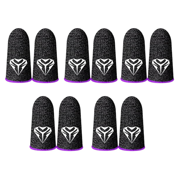 Fundas para la punta de los dedos para juegos de teléfonos móviles Fundas antihuellas a prueba de aceite Guantes reutilizables de punto de 24 pines transpirables morados 5 pares Inevent EL005412-05