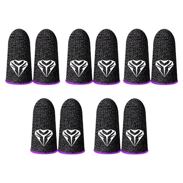 Fundas para la punta de los dedos para juegos de teléfonos móviles Fundas antihuellas a prueba de aceite Guantes reutilizables de punto de 24 pines transpirables morados 5 pares seitruly EL005412-05