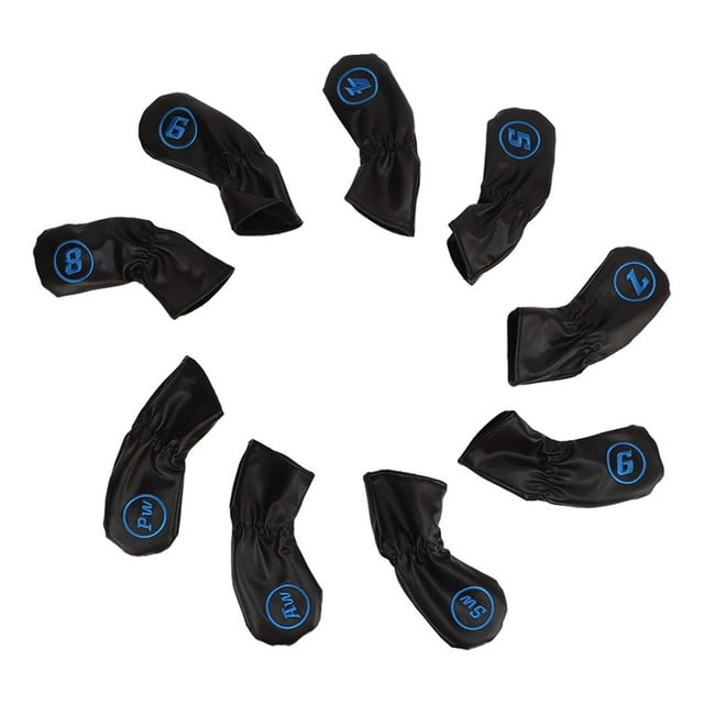 9 Uds. Fundas para cabezas de hierro para Golf, cubiertas impermeables de PU para palos de Golf para amantes de los golfistas diestros y zurdos, color negro YUNYI BRAND Deportes