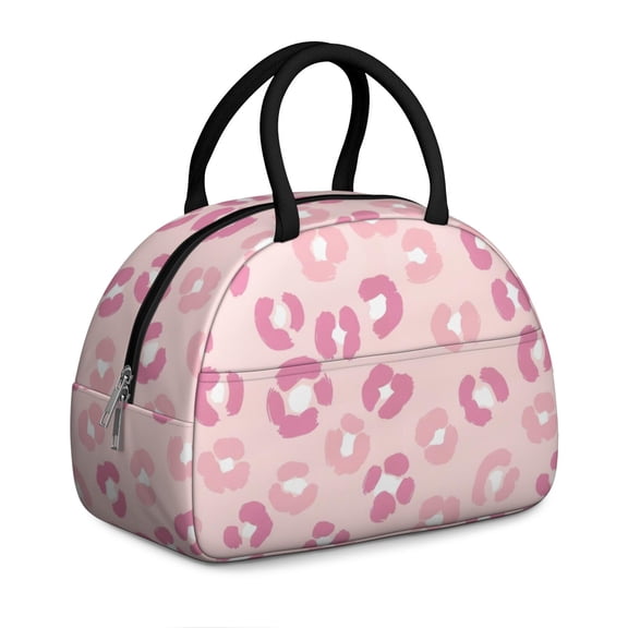 Pink Leopard Print Insulated Lunch Bag,Leakproof Large Capacity Lunch Box for Work,Picnic or Travel,11.4 X 6.7 X 8.3 Inches