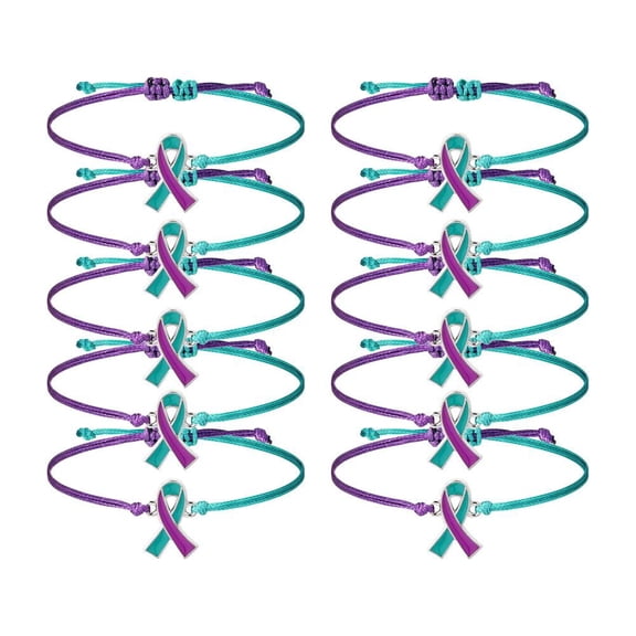 10 Pcs Suicide Prevention Awareness Bracelets,Adjustable Cord Teal Ribbon Braided Bracelets,Teal and Ribbon Motivational Wristband for Mental Health Item Charity Campaign Supplies