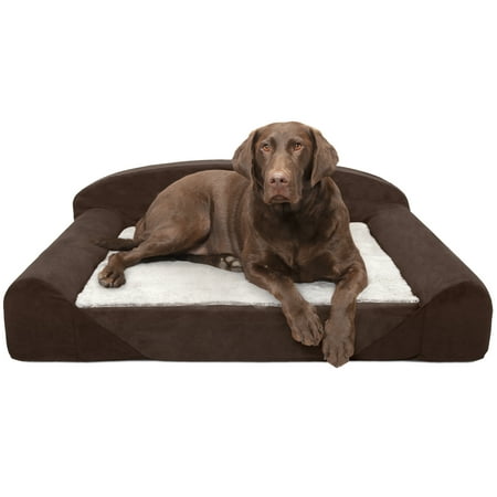 UPC: 0842229114485 | FurHaven Pet Products | Orthopedic Faux Fur & Suede Luxury Edition Sofa Pet Bed for Dogs & Cats – French Roast Large