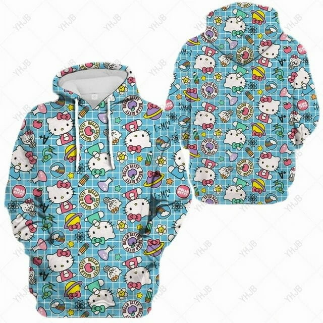 Nouveau Automne HELLO KITTY Chandail à Capuchon Femme Simple Col Rond Polyvalent Chandail 2023 Manches Longues Étudiants Décontracté Ample Chandails à Capuchon Automne