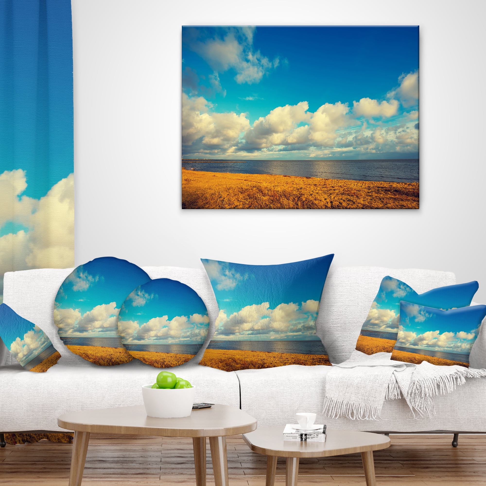 Designart Deserted Brown Sea Coastline - Landscape Printed Throw Pillow - 18x18
