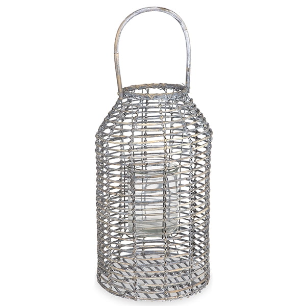 Large Garden Lantern Candle Holder Or Planter 44cm Rattan With Glass Bowl Top 
