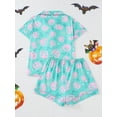 thumbnail image 4 of ATAIKU Halloween Silk Satin Pajama Set for Women 2 Piece Lounge Pjs Shorts Matching Ghost Pumpkin Sleepwear Button Down Shirt Shorts, 4 of 6