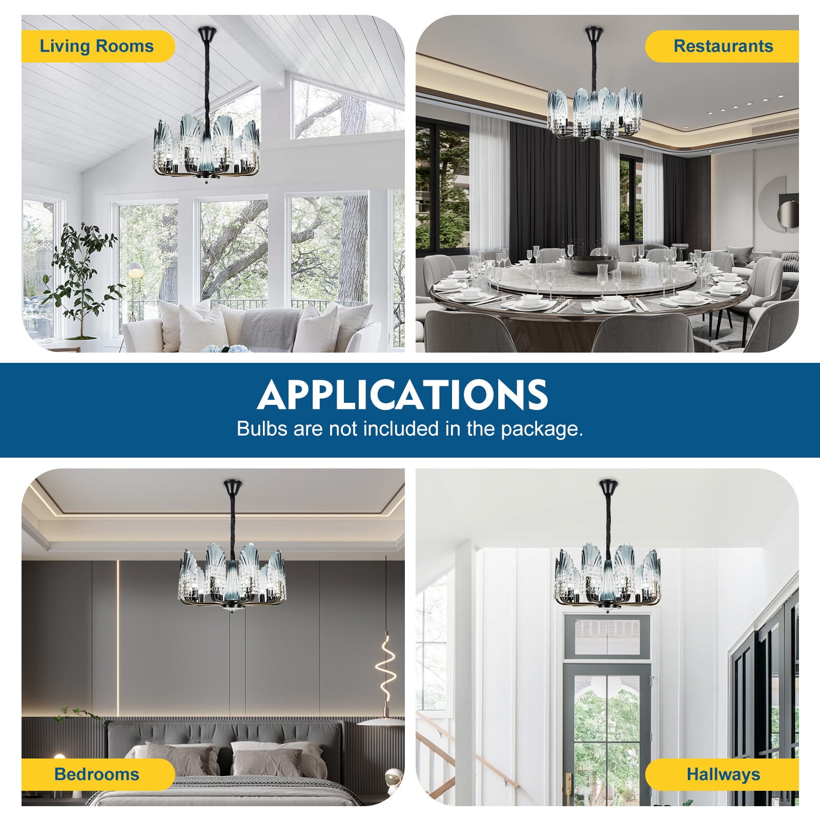 10-Light Modern Elegant LED Crystal Glass Chandelier Ceiling Light Pendant Lamp for Dining Rooms