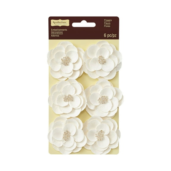Recollections Signature White Mulberry Flower Embellishments, 12 Packs: 6 ct. (72 total)