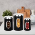 thumbnail image 2 of Black Kitchen Counter Canister set 3 pieces, 0.9/1.6/2.9 Quarts Stainless Steel Flour Sugar Tea Coffee Biscult Storage Containers with with Long Wood Spoon&Visible, 2 of 7