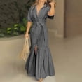 thumbnail image 2 of Xaqiouau Women Solid Color V Neck Short Sleeve Wrap Maxi Dress Waist Tie Front Slit Elegant Flowy Boho Chic Casual Vacation Daily Summer Dress Black XXL, 2 of 5