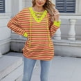 thumbnail image 5 of Craaazy Womens Striped Sweatshirt Drawstring V Neck Pullover Long Sleeve Striped Color Block Tops Casual Loose Comfy Blouse Gifts For Women, 5 of 8
