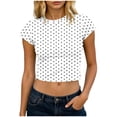 thumbnail image 2 of Byworldtasic Y2k Tees for Women Short Sleeve Polka Dot Shirt Tops Slim Fit Aesthetic Streetwear T Shirt, 2 of 5