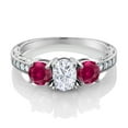 thumbnail image 2 of Gem Stone King 3.02 Cttw 925 Sterling Silver 7X5MM Oval Moissanite and 5MM Round Red Created Ruby Engagement Ring for Women (Size 9), 2 of 4