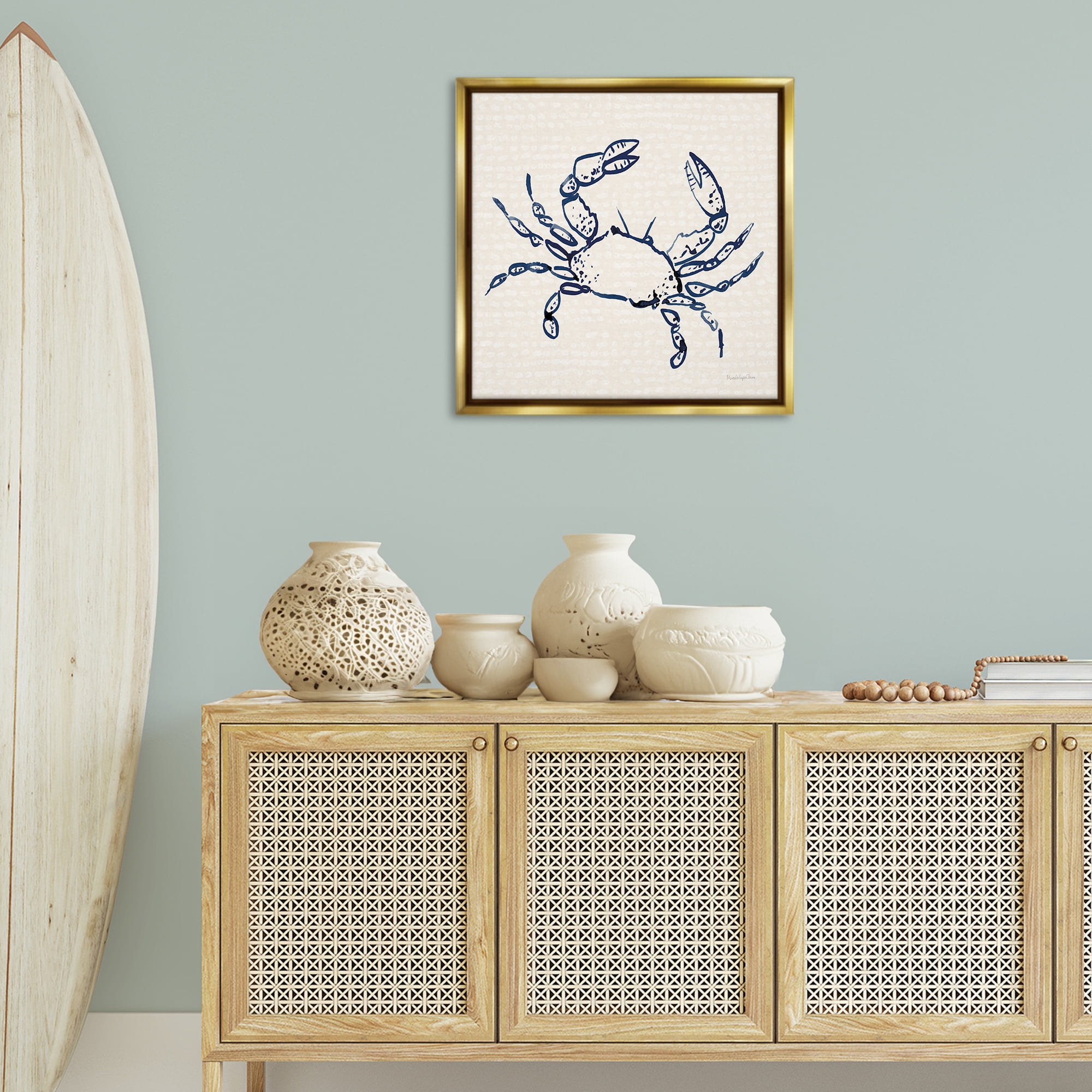 Stupell Industries Crab with Dotted Background Animals & Insects Painting Gold Floater Framed Canvas Art Print Wall Art, 25 x 25