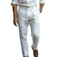 thumbnail image 2 of Men's Sports Pants, Casual Pants, Multi Pocket Work Pants in Linen Wide-Leg Design for Spring Summer, Fashion Casual and Everyday Wear,White,2XL, 2 of 6