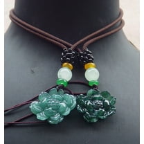 2 Pcs Certified Icy Green Burma 100% Natural A Jade jadeite pendant Lotus Flower Necklace 666452 TN