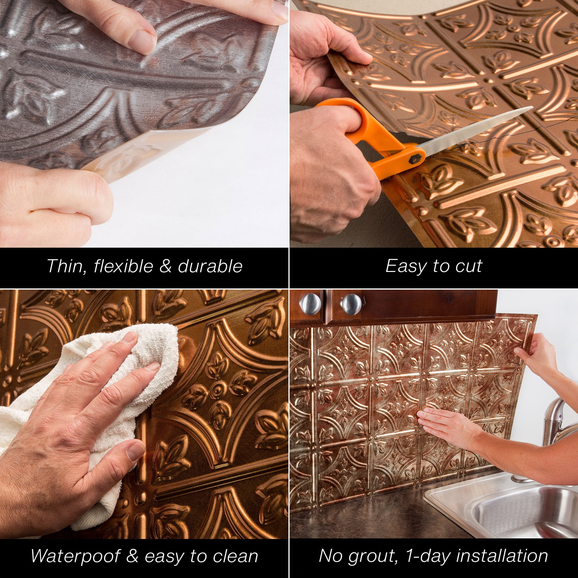 FASÄDE Rings Decorative Vinyl Backsplash 15 sq ft Kit in Bermuda Bronze