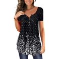 thumbnail image 1 of Women's Short Sleeve Henley Shirts Ruffle Casual Tunic Tops Solid Color, 1 of 4
