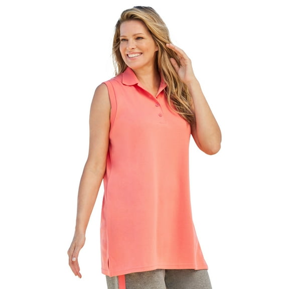 Woman Within Plus Size Sleeveless Polo Tunic