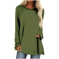 thumbnail image 1 of AherBiu Hauts à Manches Longues pour Femmes Coupe Ample Décontractée Col Rond Tuniques Automne T-Shirts Unis, 1 of 5