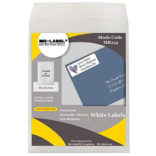 Mr-Label Waterproof Removable Adhesive Labels - Tear-Resisitant Stickers for Kitchen use | Mailing Label - Laser Printer Only (Size:99.1 mm x 38.1 mm) ...
