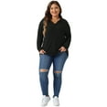 thumbnail image 3 of DARING DIVA Women's Plus Size Loose V Neck Long Sleeve Polo 2X Black, 3 of 6