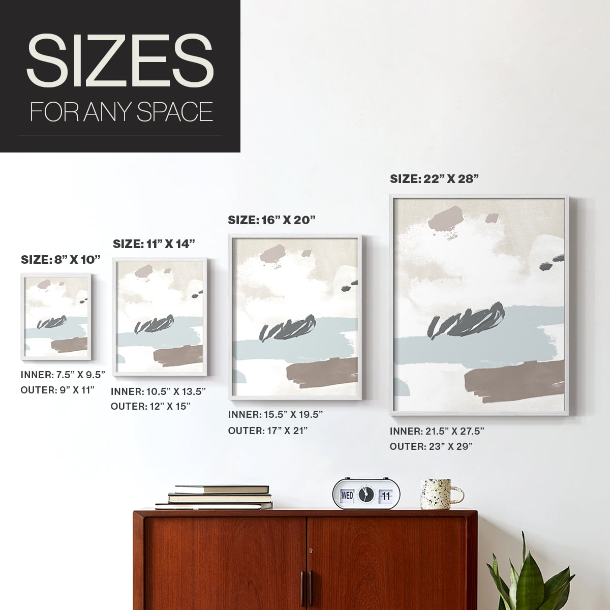 Neutral Wash II Framed Print in White Solid Wood Framed Print No Nail Hanging