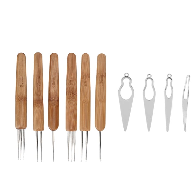 Juego de 10 herramientas para rastas, de aleación de bambú, con ganchos de crochet y agujas para peinar el cabello, color plateado.