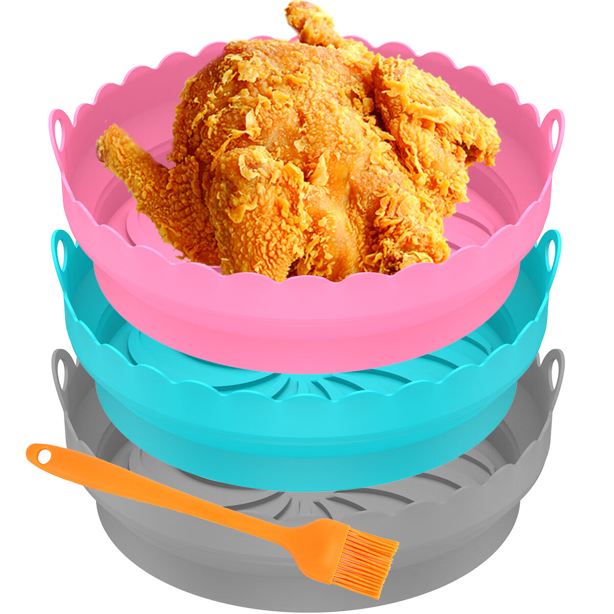Air Fryer Silicone Liner with Handle Oil Brush Reusable Heat Resistant Air Fryer Silicone Pot