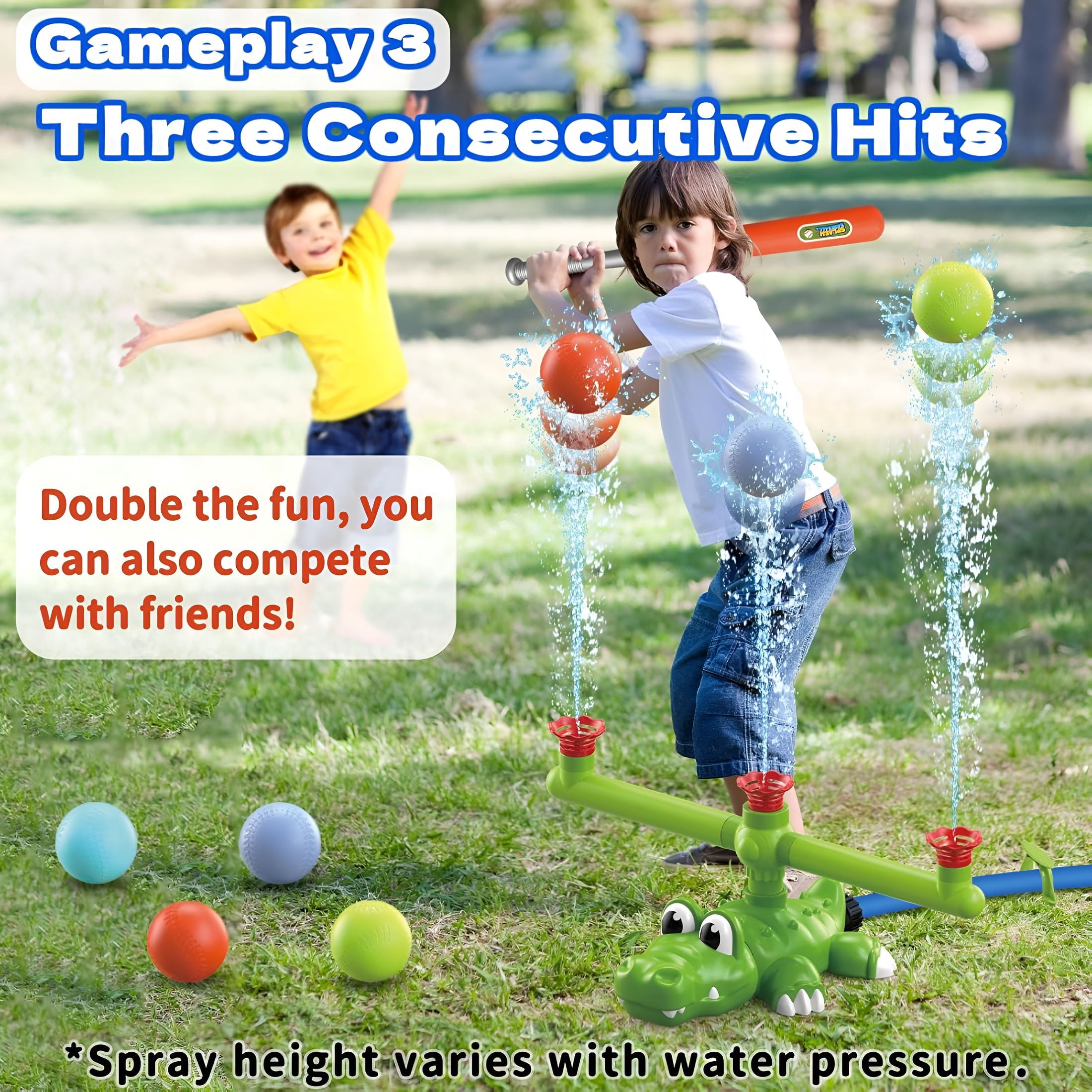 CYFW 4-In-1 Kids Water Sprinklers T Ball Set&Water Ball Toy,Crocodile Baseball Sprinkler for Backyard Outdoor Summer Toys for Boys Girls Outside Yard Water Game Toys for Kids Toddlers Ages 3-8