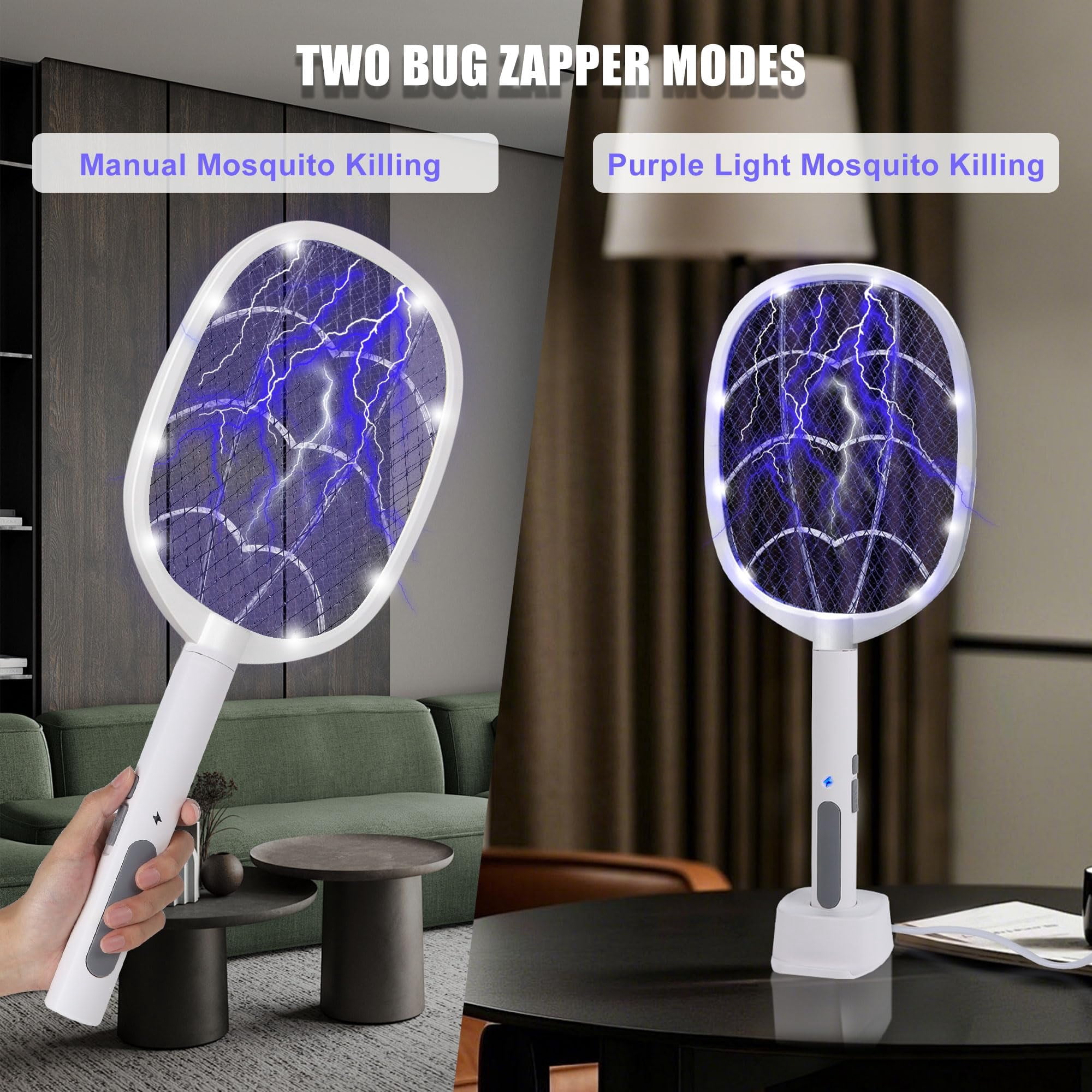 3 Packs Electric Fly Swatter Rackets  2-in-1 Handhold Zapper With 3000v High Plug-in Mosquito Killer Insect Light 3 Layer Safety Mesh Portable For Indoor Outdoor Use
