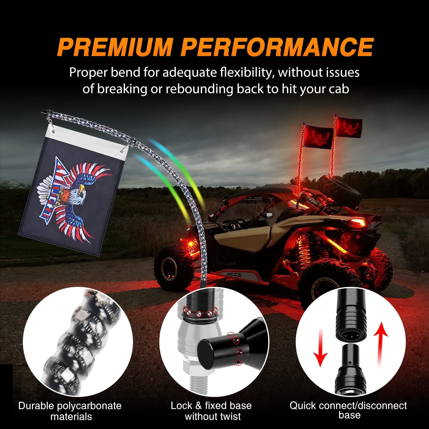 Nilight 2PCS 4FT RGB LED Whip Lights, Remote App Control w/DIY Chasing Patterns Stop Turn Reverse Modes Safety Lighted Antenna for ATV UTV Polaris RZR Can-am Dune Buggy Jeep