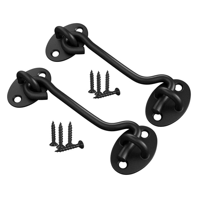 Cerradura de gancho para puerta con gancho de cabina, negro, 2 piezas, 110 mm, pestillo de puerta resistente de acero inoxidable, pestillo de gancho y ojo para garaje, puerta, ventana (4 pulgadas)