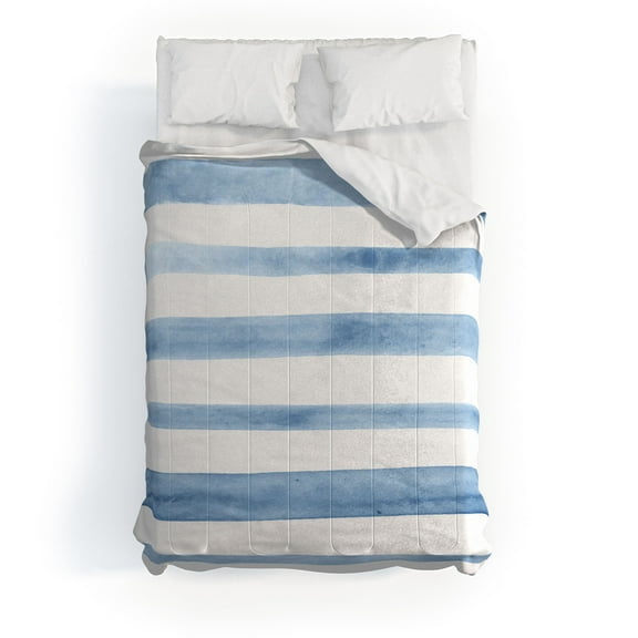 Society6 Kelly Haines Blue Watercolor Stripes Comforter Cotton Full