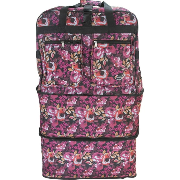 30" 36" 40" Rolling Wheeled Duffel Bag Spinner Luggage Expandable (Black Pink Floral, 36")