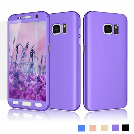 Samsung Galaxy S7 Case, Galaxy S7 Screen Protector, S7 Phone Cover, Njjex Hard Case Full Protective With Tempered Glass Screen Protector Case For Samsung Galaxy S7 S VII G930 GS7 -Purple