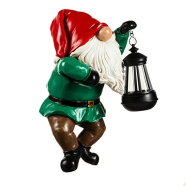 Evergreen Fence Hanger with Solar Lantern, Gnome- 9x12x8 in Decorative Outdoor Lighting