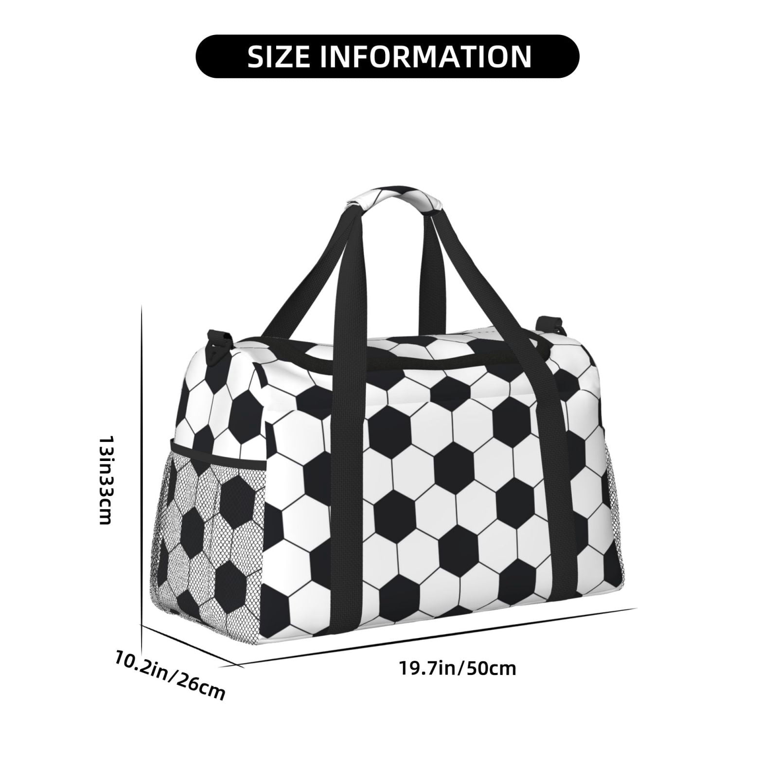 Defioc Soccer Ball Print Hand Travel Bag - Foldable Travel Duffel Bags for Men Women -Sport Gym Bag - Overnight Travel Duffel Bag - Adjustable Shoulder Strap