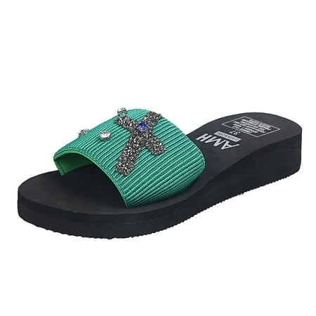 

Cathalem Women s New Summer Diamond Bow Light Foreign Trade Slippers Green 40
