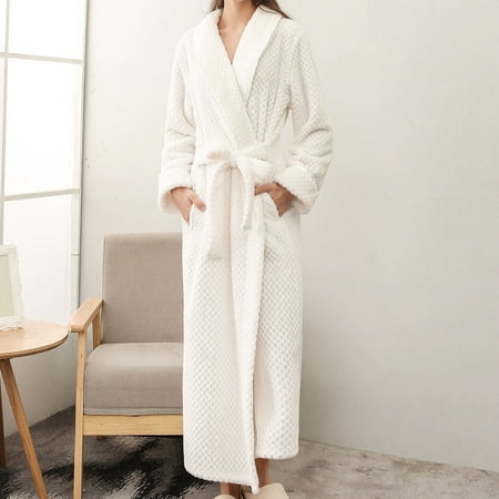Sexy Lingerie For Women Women S Robe Bathrobe Solid Coat Sleeved Long Clothes Winter Lengthened Splicing Home Color  White Women s Intimates M