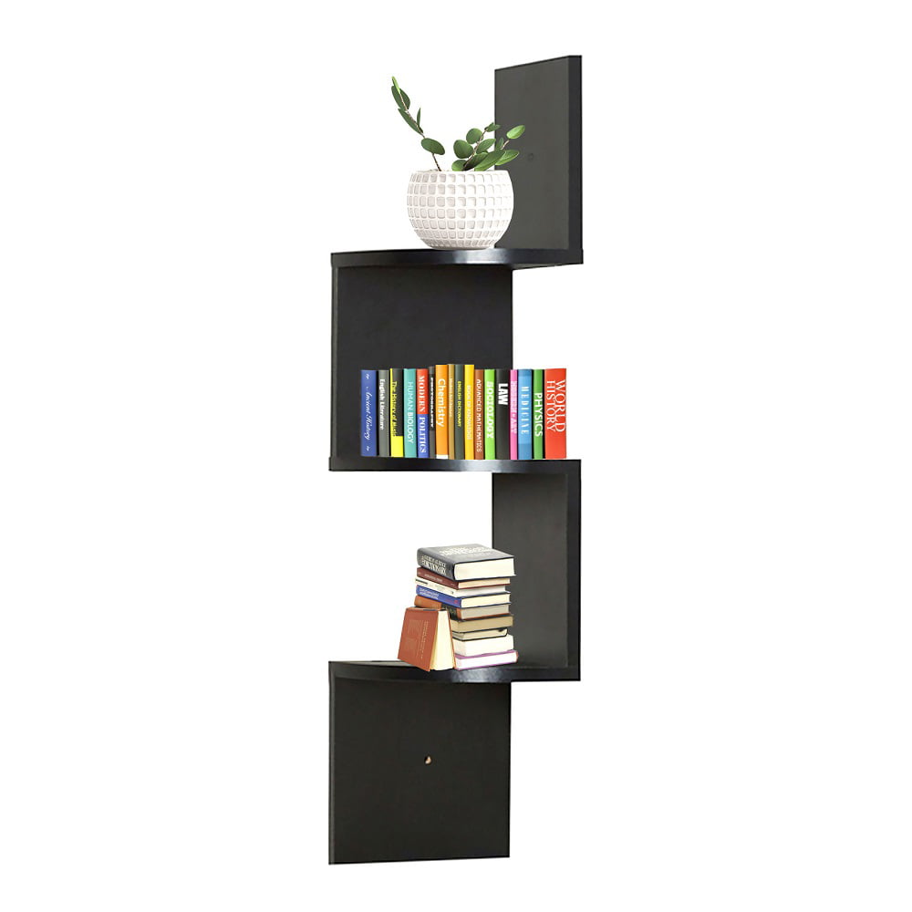 3/5Tiers Wall Mount Corner Floating shelf Zig Zag Opt Display Storage Bookcase 
