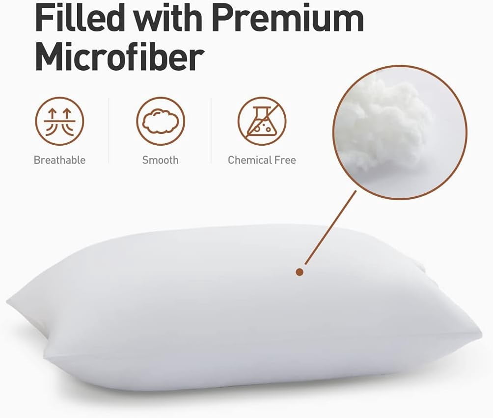 Eurotex Bed Pillows for Sleeping, Hotel Quality with Premium Soft Microfiber Fill for Back, Stomach or Side Sleepers, Standard (Pack of 4), White