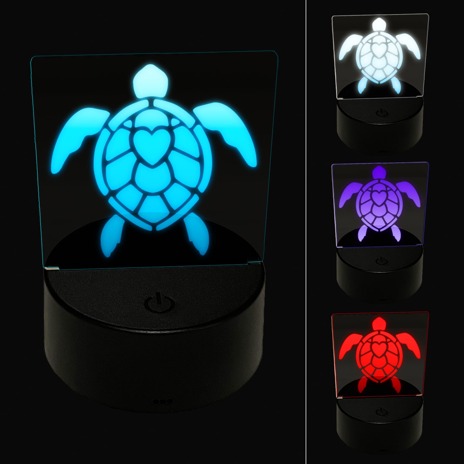 Sea Turtle Heart in Shell LED Night Light Sign 3D Illusion Desk ...