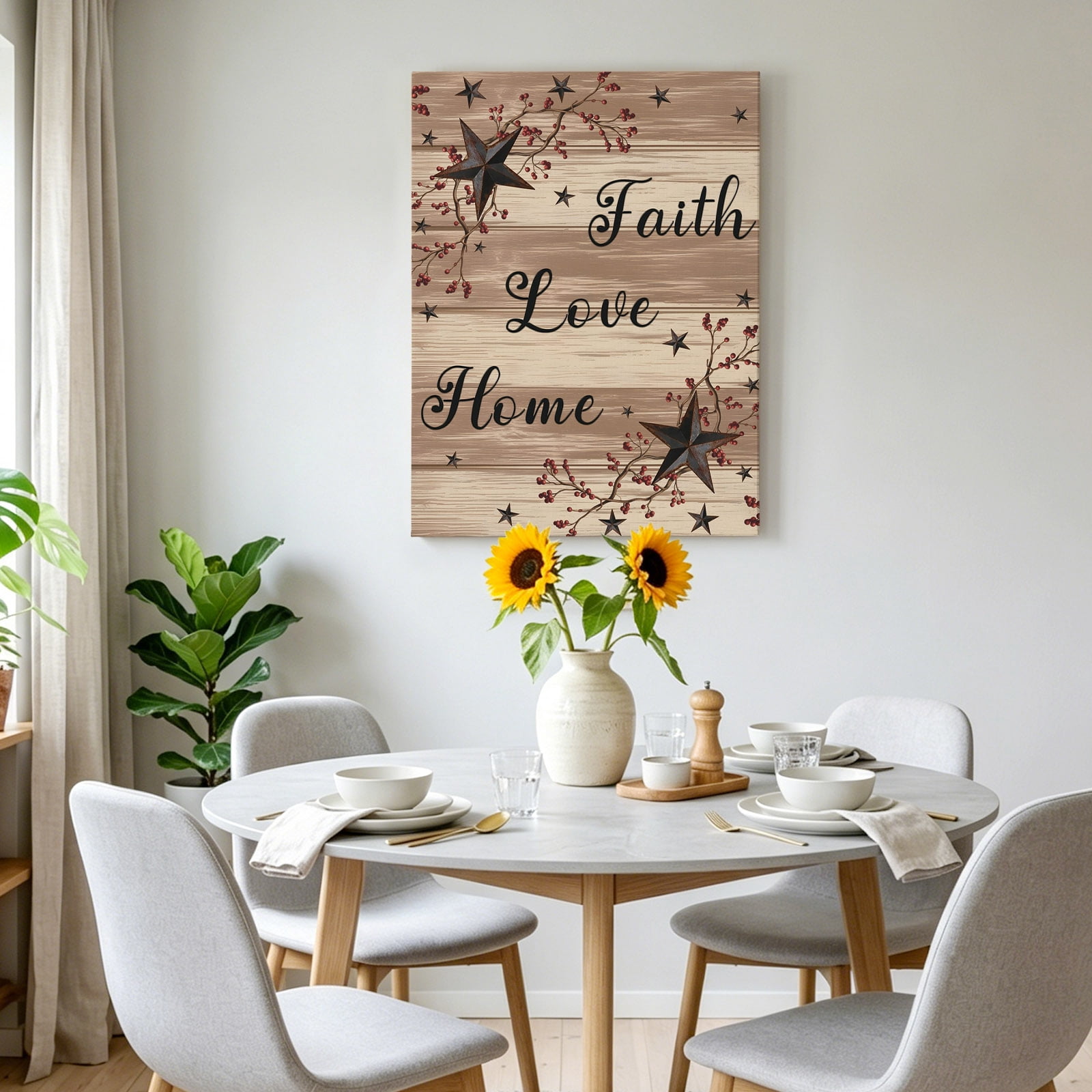 Retro Country Stars Canvas Wall Art for Living Room, Faith Love Home Berries Farmhouse Brown Striped Poster Print Painting for Bedroom Office Home Decoration Wall Pictures Prepare To Hang 12"x12"